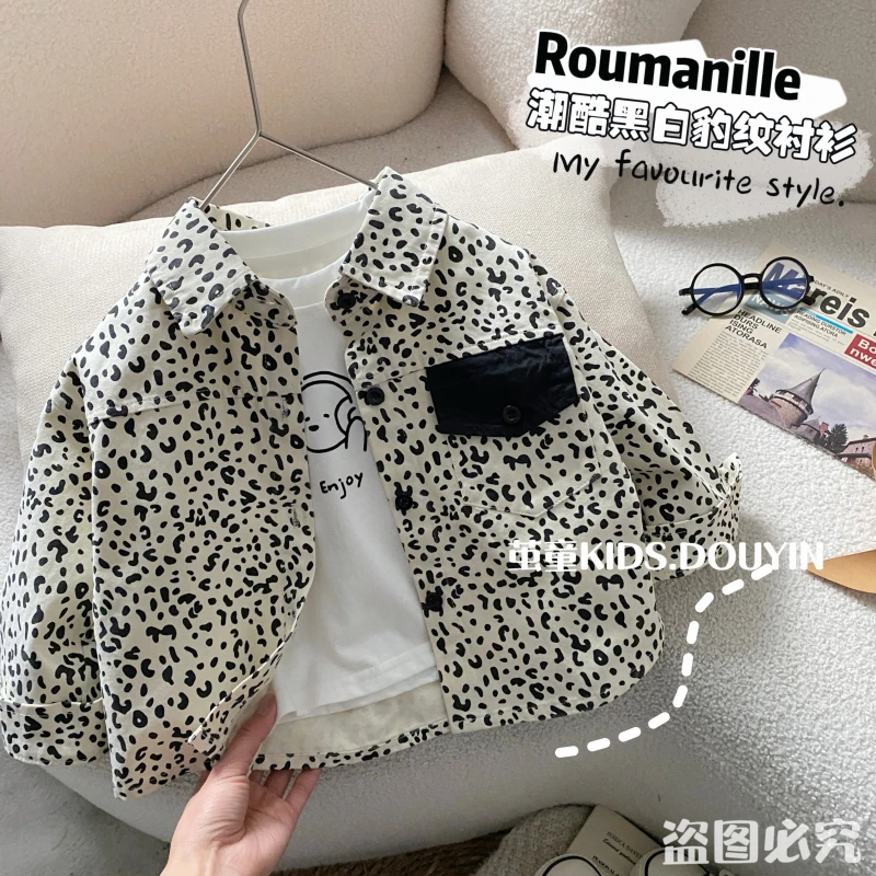 【麦麦妈】C140春季小童豹纹衬衫外套春季新品男女宝宝休闲清爽