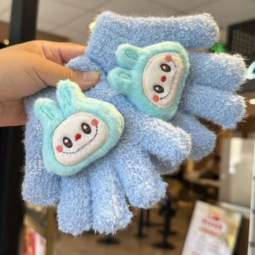 冬季儿童手套加绒5保暖全指厚男女中大童拉布布防寒可爱宝宝学生8