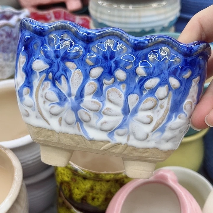 多肉绿植陶瓷花盆9.9包邮，有孔