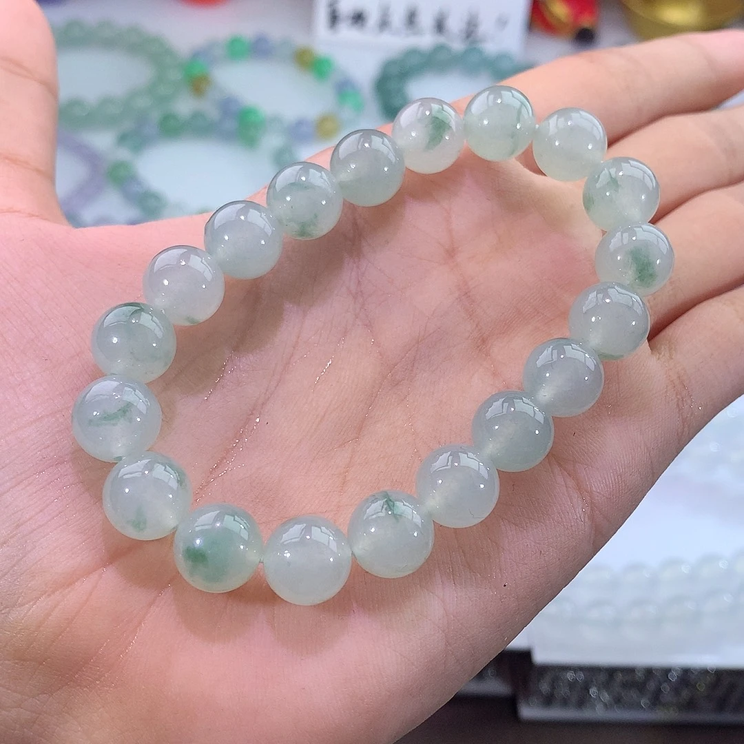 未镶嵌手链翡翠翡翠冰飘绿花手串