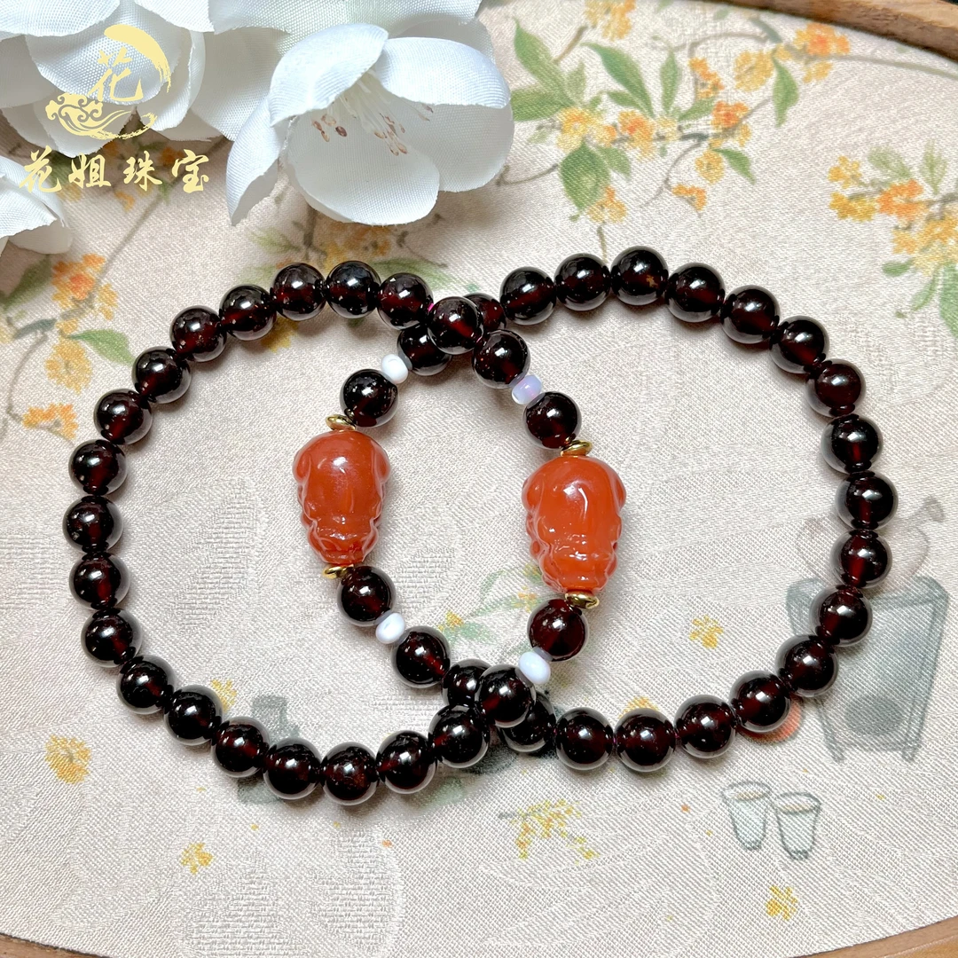 LN012天然石榴石貔貅手串 7+mm 精美气质单圈手串 多样性发其一