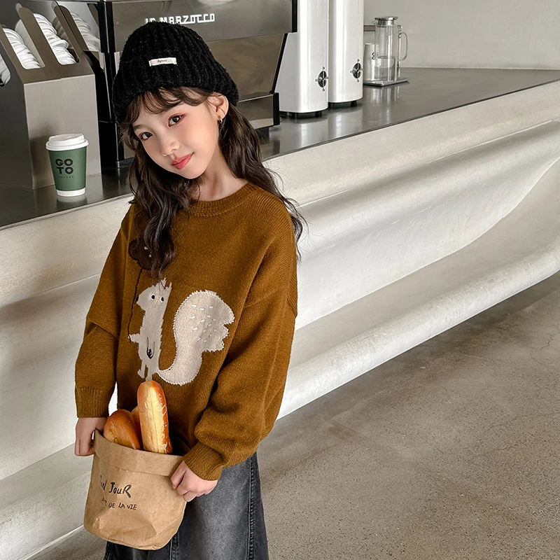 女童毛衣春秋2024新款中大童洋气慵懒毛线衫小女孩秋季时髦打底衫