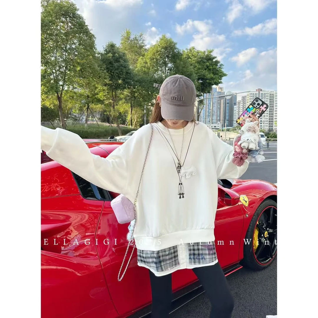 SG / 杨依姗 AW设计感假两件格子拼接圆领长袖卫衣WY-20252144