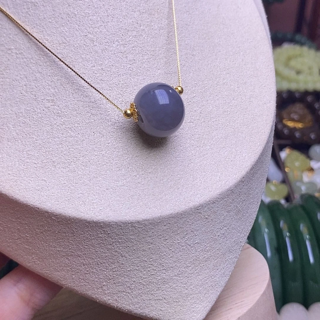 和田玉未镶嵌颈饰浓烟紫路路通银镶14m