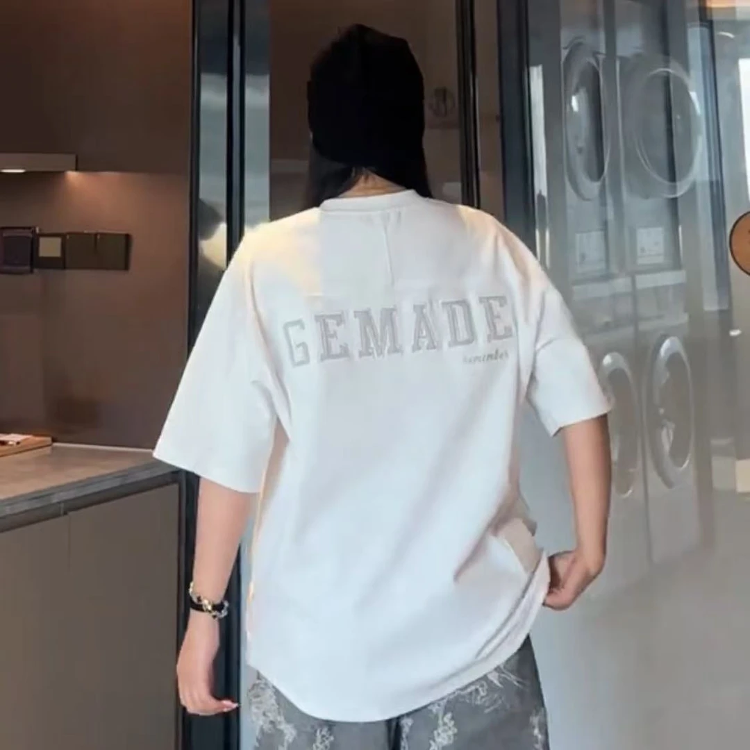 2025春季新款立体刺绣短袖T恤男宽松时尚重工绣花圆弧打底半袖潮