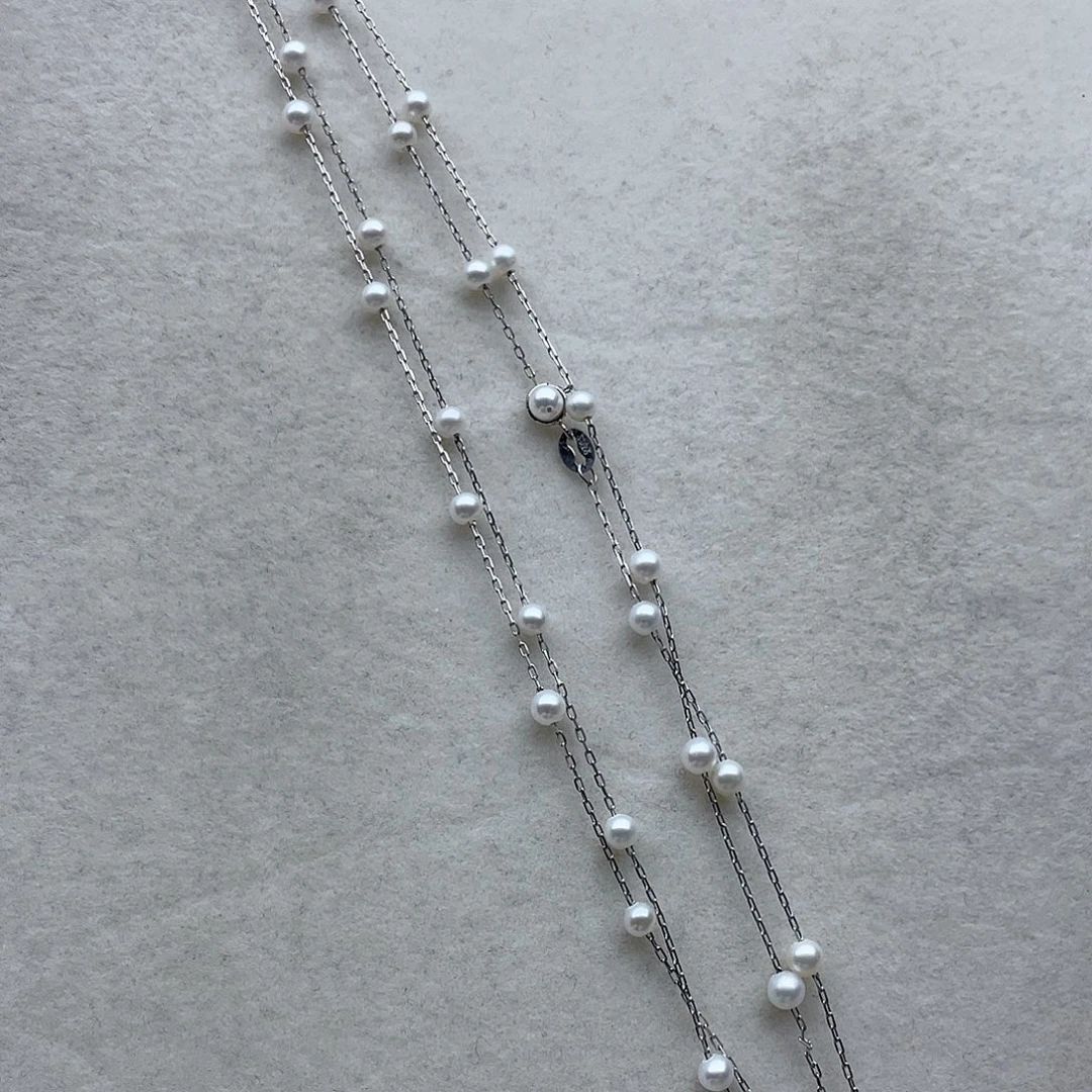 淡水珍珠套链60银S925镶嵌