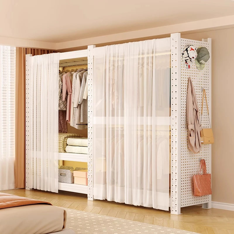 钢制防尘收纳柜步入式角钢家用卧室储藏间铁架子简易组装货架衣柜