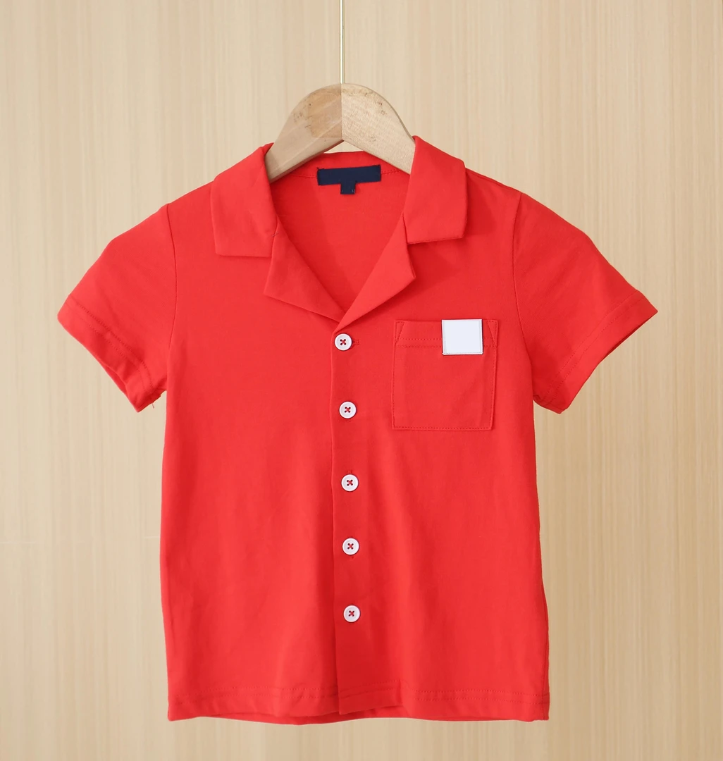 夏季新款儿童纯棉短袖衬衫纯色时尚百搭居家BB0206休闲上衣