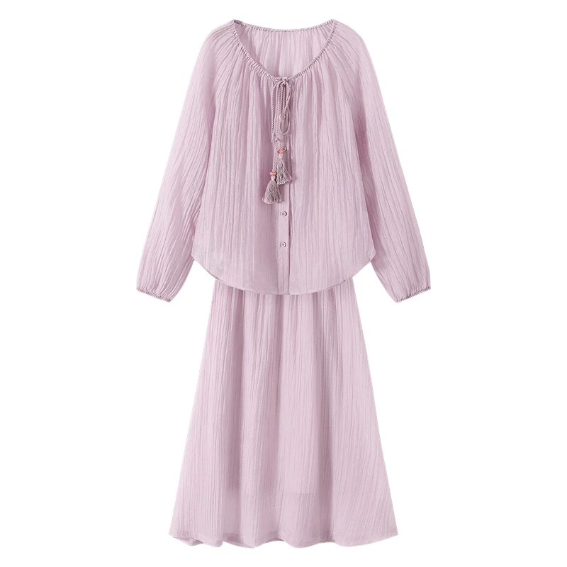 她池2025欧若风莱赛尔夏季上衣搭半身裙两件套时尚套装T51Z0338N