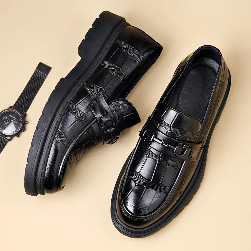 皮鞋男2025年春季新款男士纯头层牛皮一脚蹬厚底商务正装休闲鞋