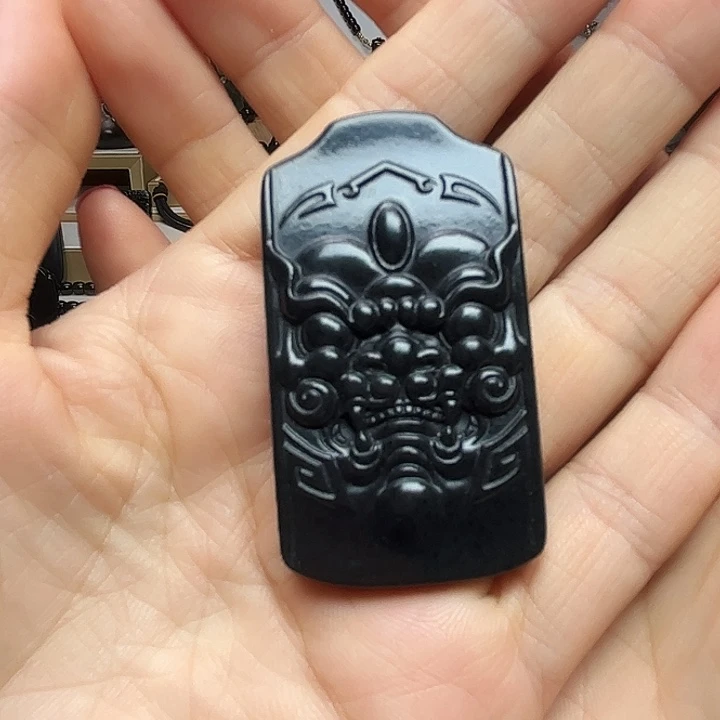 和田玉（墨玉）未镶嵌吊坠(赠链)兽面