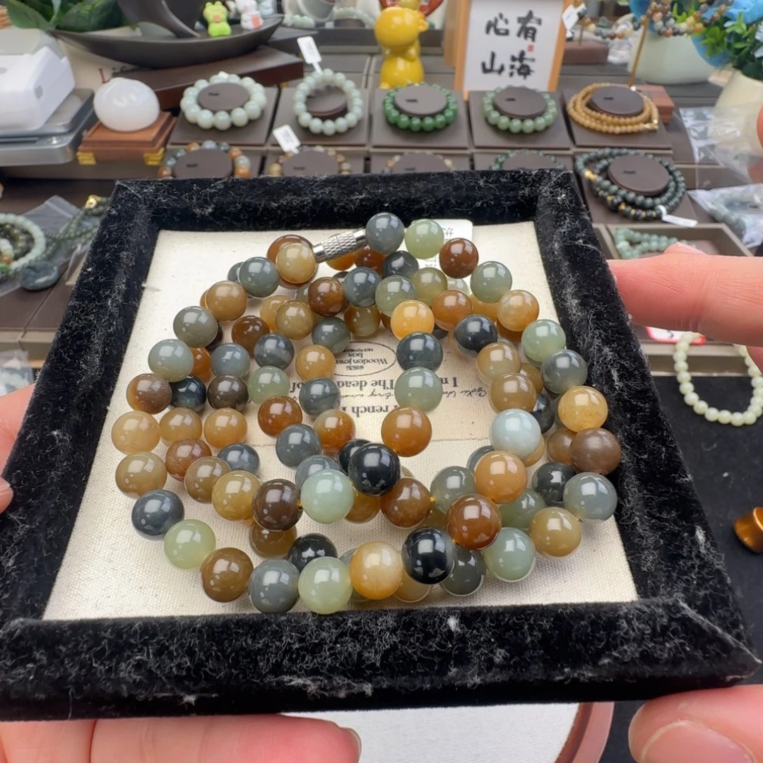 和田玉未镶嵌手链卡8楼兰108带一颗顶珠，33