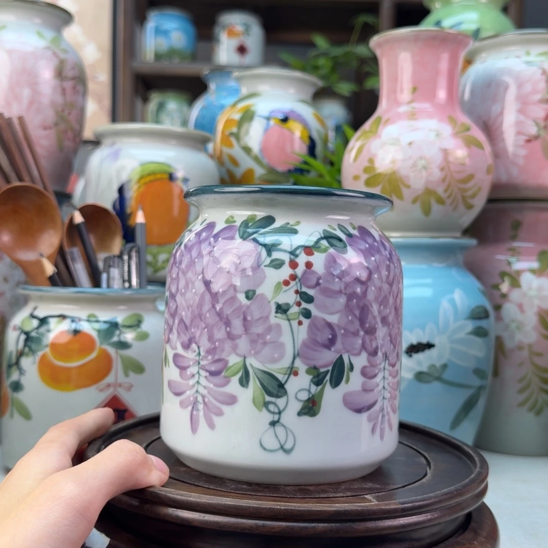 景德镇陶瓷手绘花瓶无孔