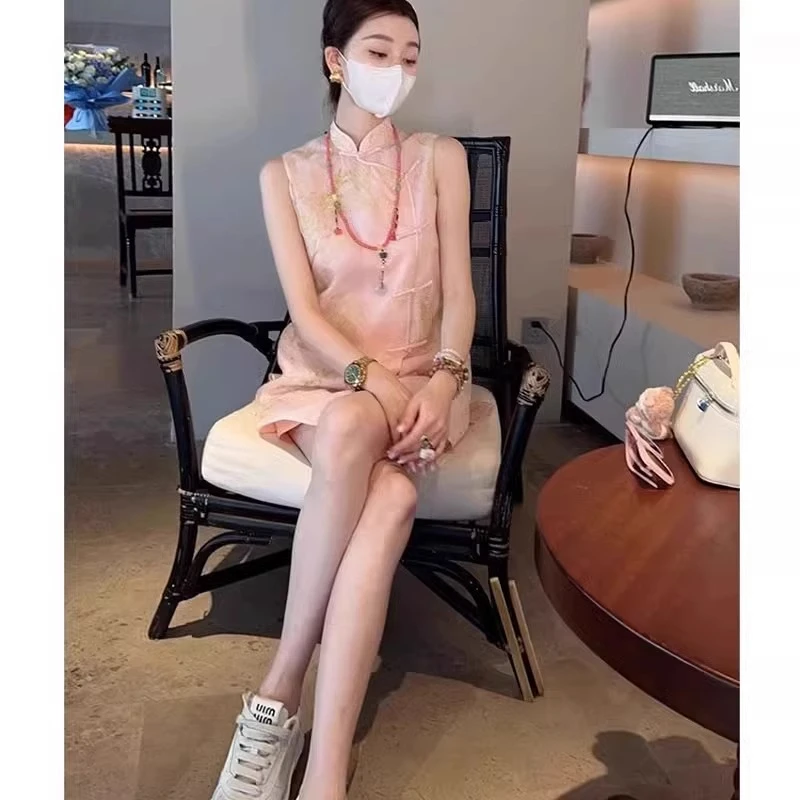 新中式国风女装盘扣上衣短裤套装2025夏季新款洋气衣服粉色两件套