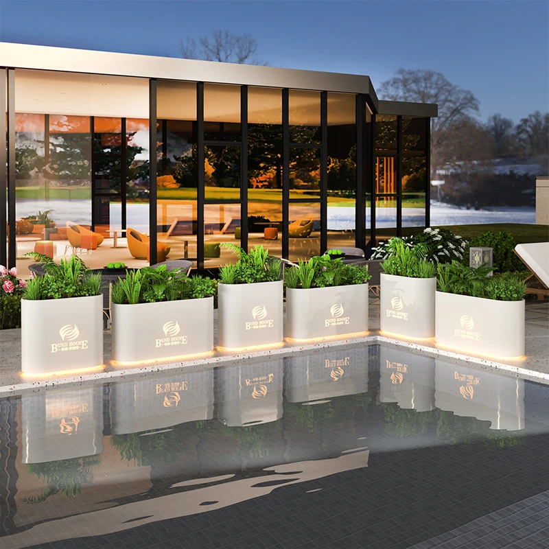 LOGO定制户外太阳能花箱房地产售楼部铁艺花坛外摆花槽组合花盆