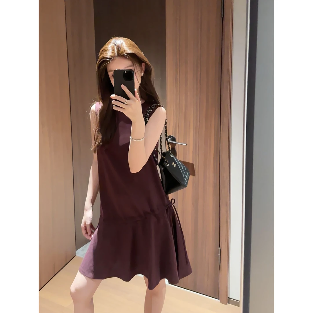【痘痘私服】|【天丝苎麻】绛紫色无袖背心连衣裙