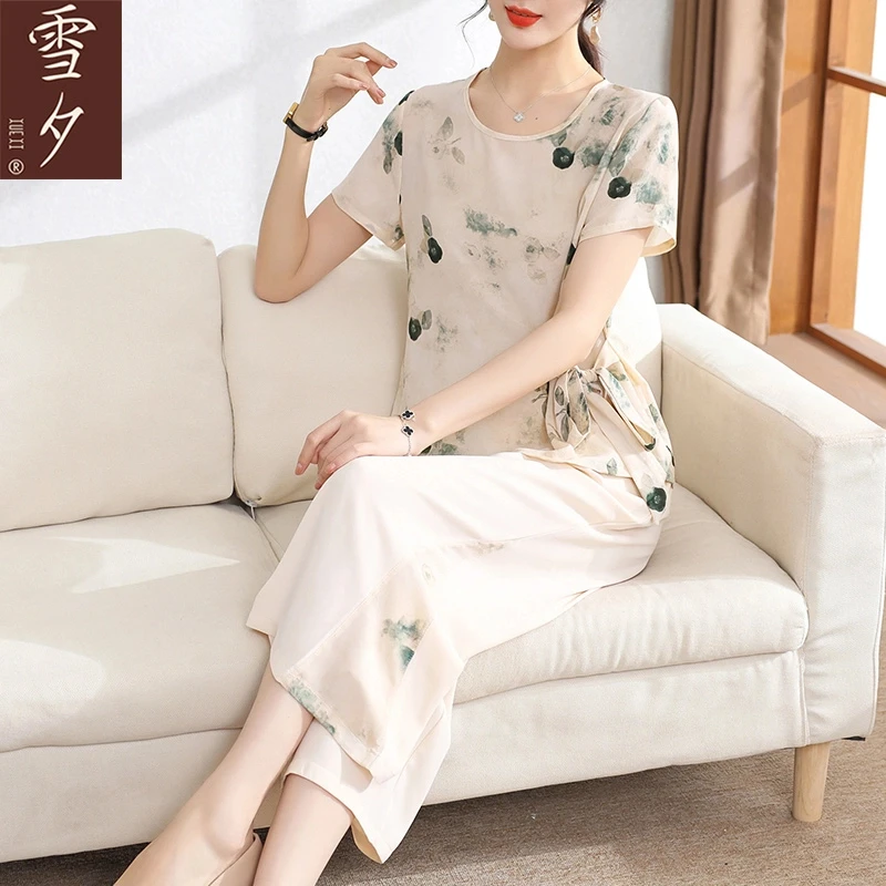 妈妈夏装套装2024新款雪纺小衫洋气短袖t恤中老年女装时尚上衣服