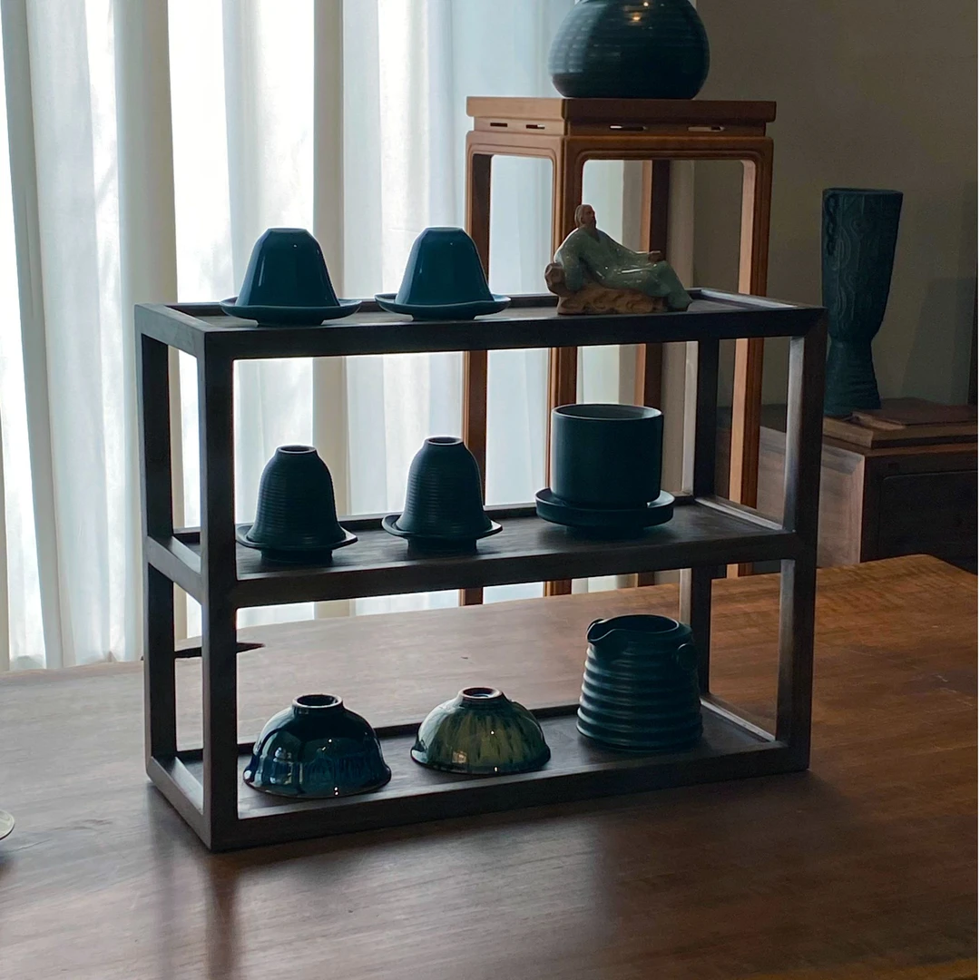 北美黑胡桃木茶具置物架茶杯架子茶壶收纳架摆放架中式茶桌置物