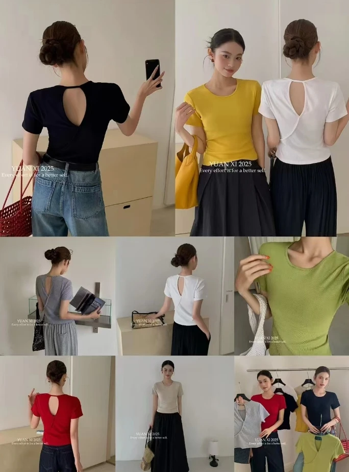 温柔瑶-元熙#韩系露背小心机设计短袖#7087