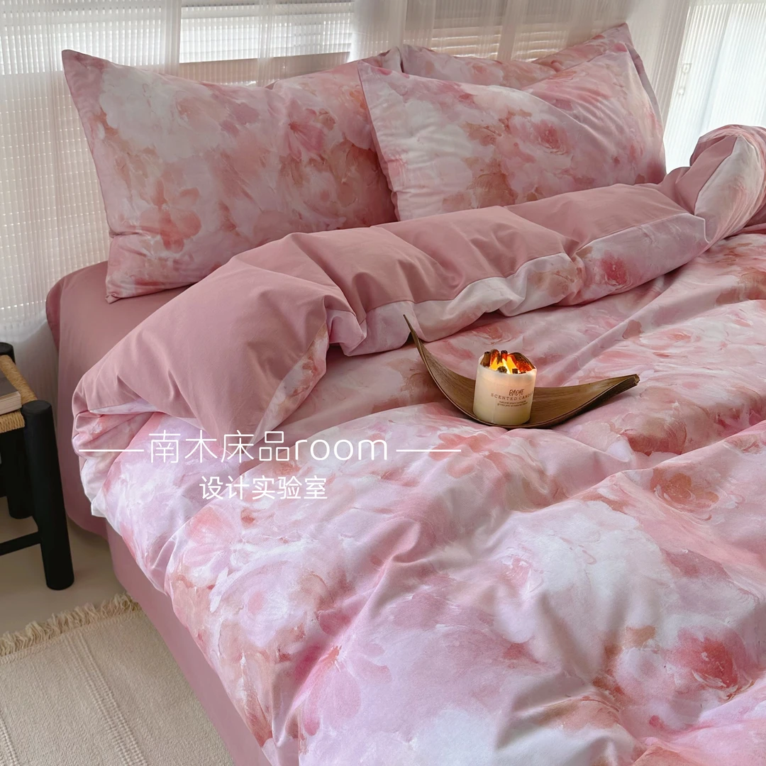 南木床品｜温柔梦幻粉调加厚全棉磨毛四件套1.8m纯棉氛围感民宿