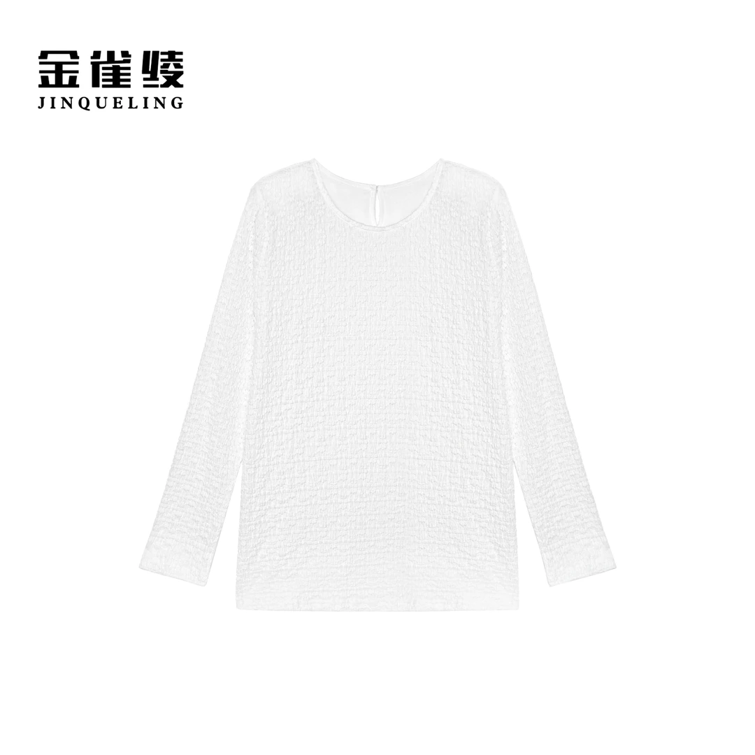 金雀绫【冰雪女神】极简风时尚泡泡蕾丝加宽加大小衫SZA2SL531