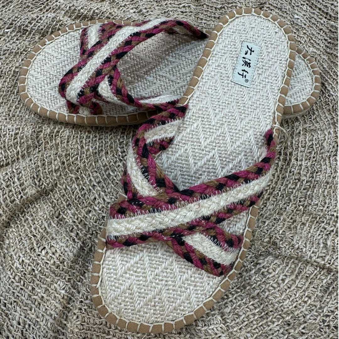 【双十二专享】女款纯手工编织简约透气吸汗拖鞋2855