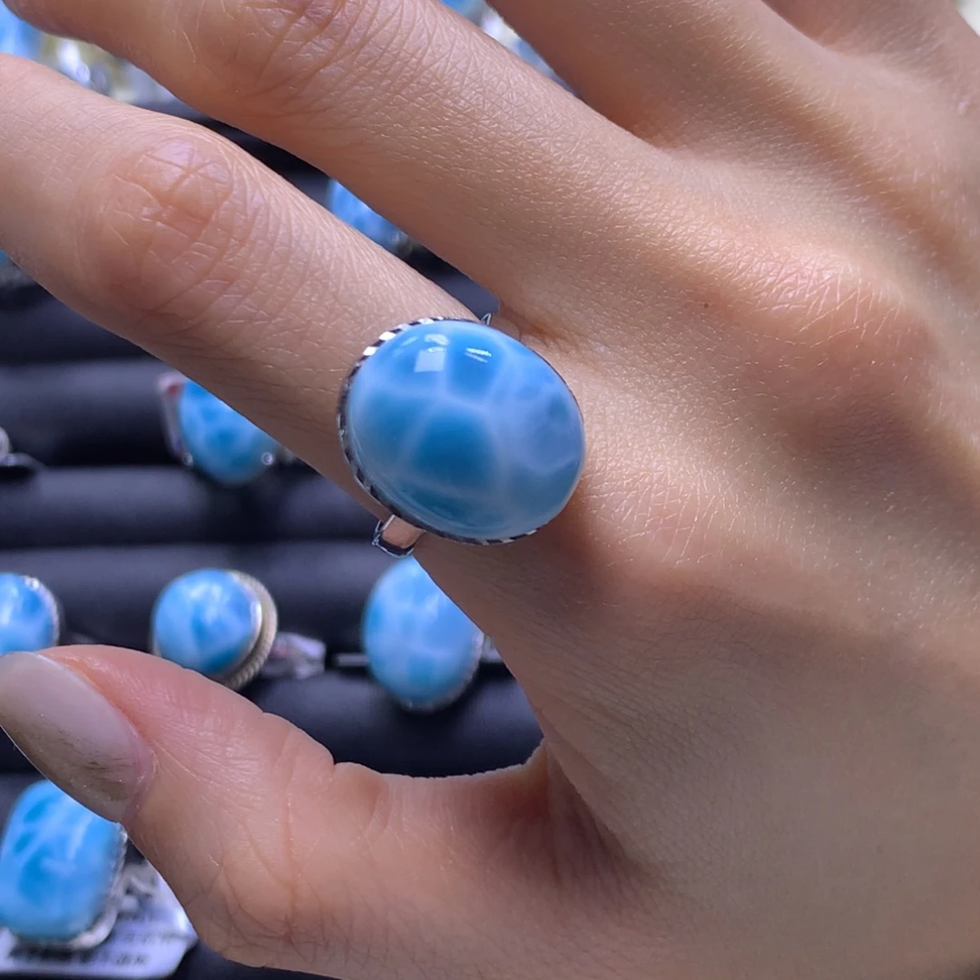 针钠钙石（海纹石）未镶嵌戒指蛋面戒指色差略异