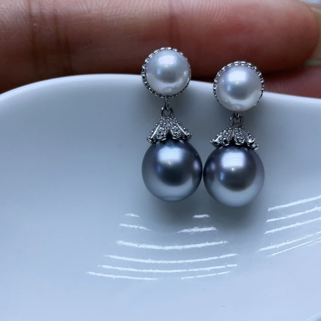 银S925镶嵌海水珍珠耳饰