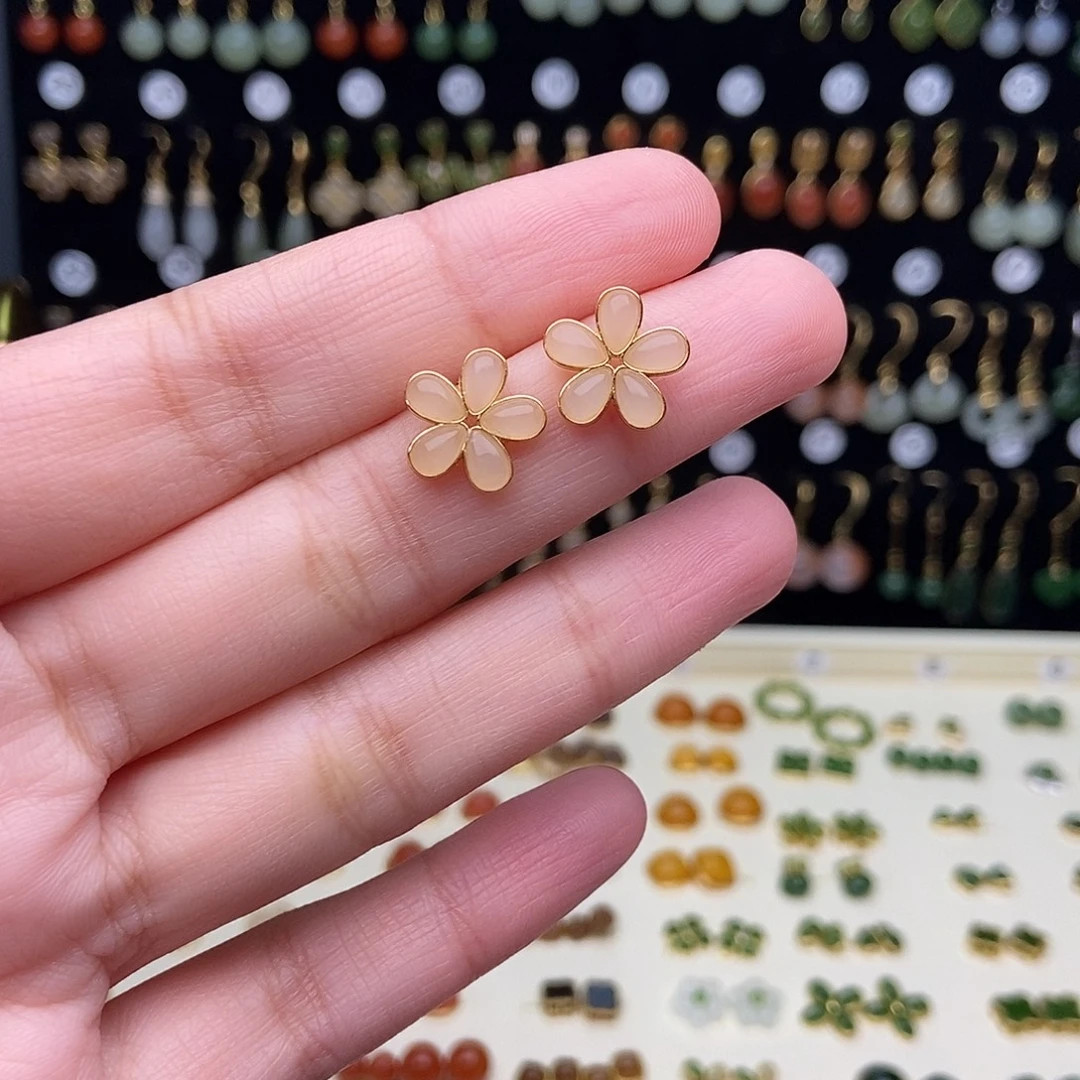 和田玉银S925镶嵌耳饰