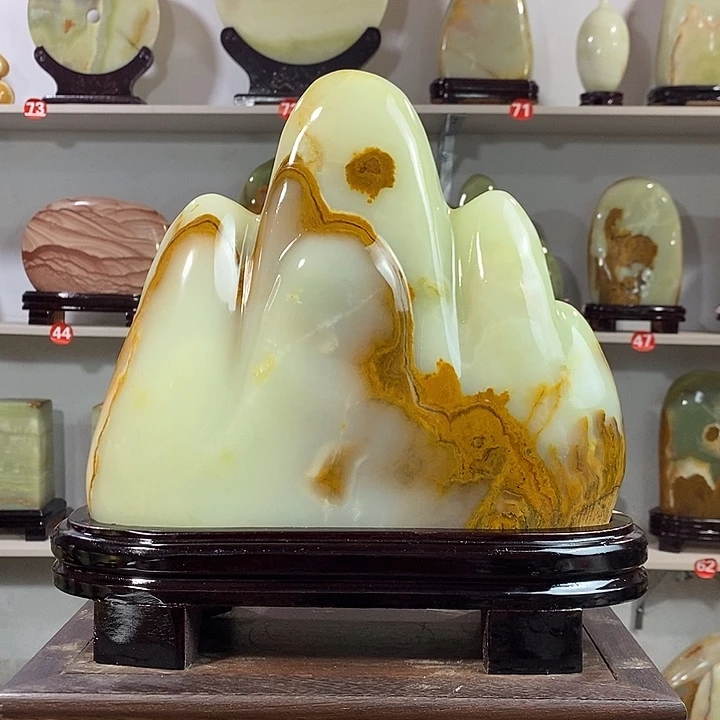 石材天然靠山玉石摆件