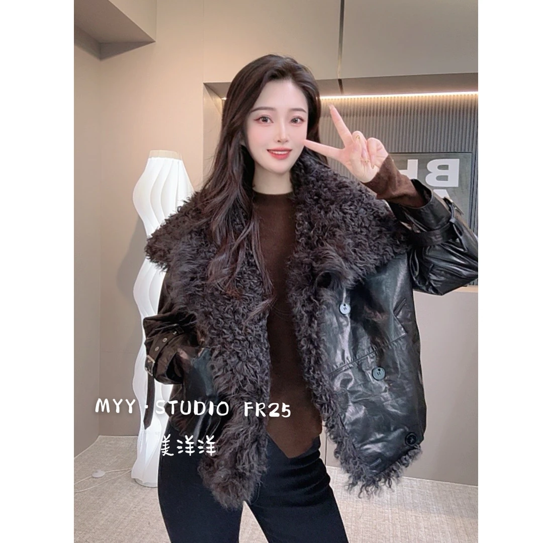 MYY 2025 | 托斯卡纳羊毛领鹅绒服 油蜡牛皮短款羽绒服 139