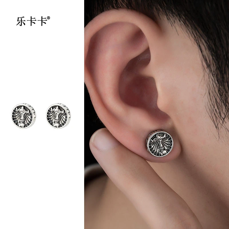 纯铜耳饰 潮流耳骨夹女个性设计耳饰复古磁吸耳夹男欧美风时尚