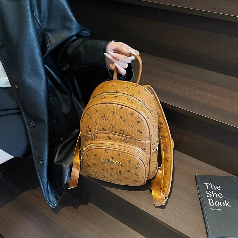 双肩包女2025新款秋冬复古高级印花大容量上班通勤旅行背包手提袋