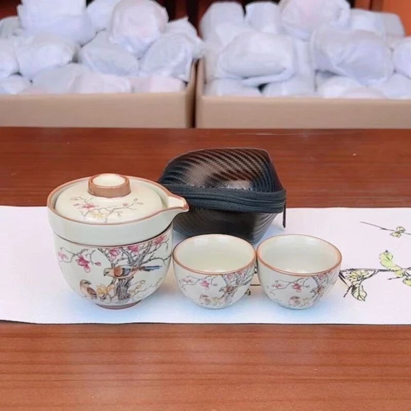 链接汝窑喜上眉梢快客杯旅行茶具A0208