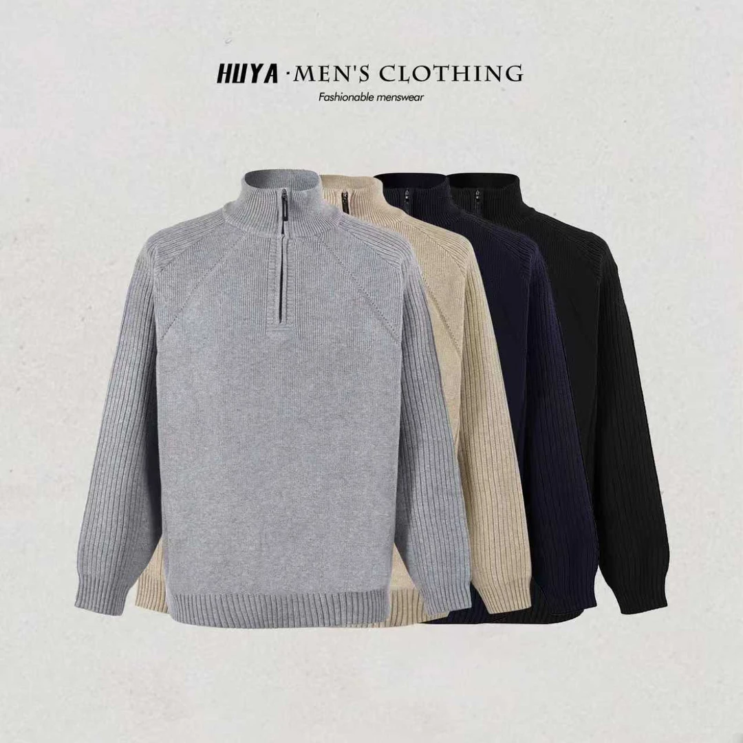 【丹丹专属】秋季毛衣时尚立领半拉链拼接纯色宽松百搭长袖男M8098