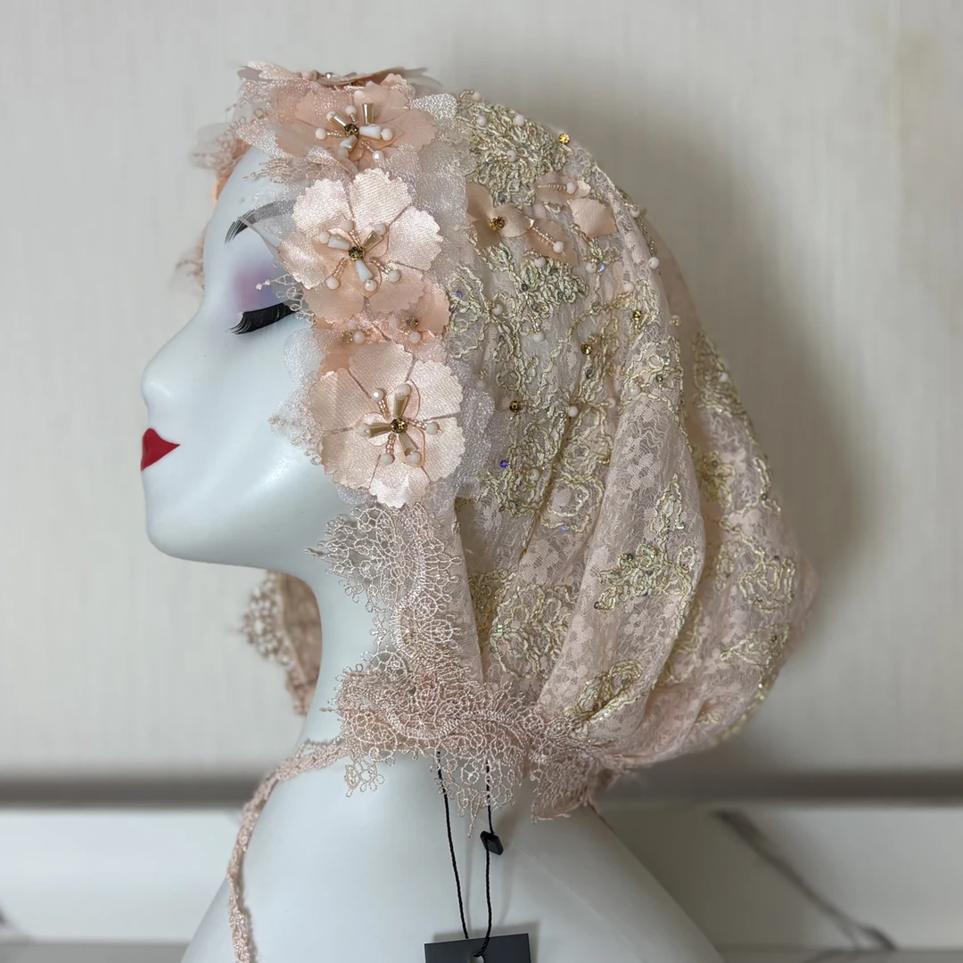 25正版【梦莎柏丽】定制公主花环款双层小飘带帽 气质百搭复古