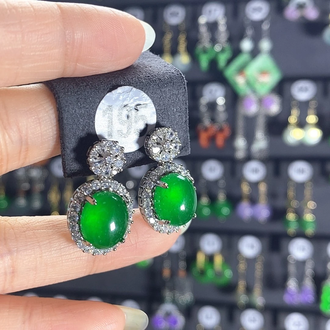 翡翠银S925镶嵌耳饰195