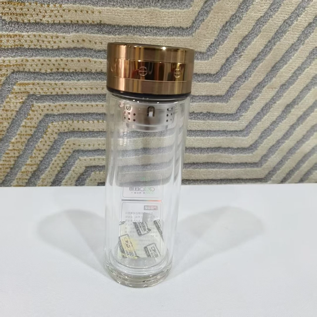 男士商务便携车载双层加厚防烫带盖过滤玻璃杯(946341)