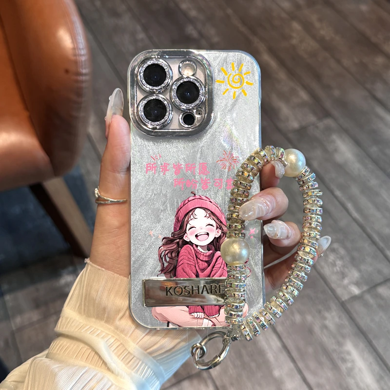 粉色女孩手机壳适用苹果16promax15无边框14精孔13羽纱全包12超薄