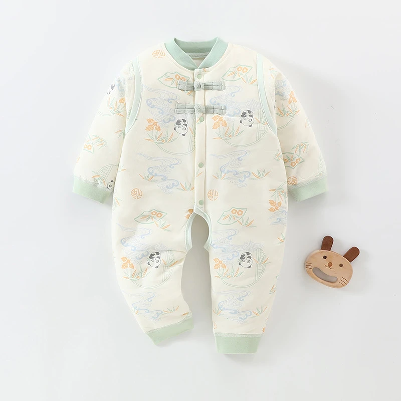 婴儿40克薄棉连体衣宝宝开档哈衣纯棉保暖爬服夹棉新生儿秋天外套