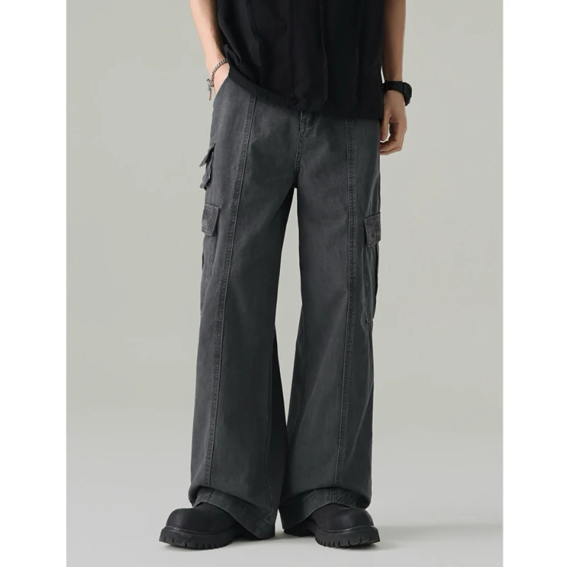 美式高级感水洗多口袋直筒工装裤男秋冬季cleanfit做旧宽松休闲裤