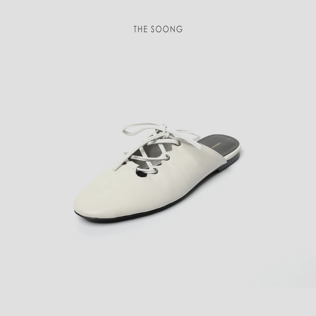 THESOONG|‘奶油穆勒半拖’经典小牛皮柔软细腻系带鞋子HWXZ7112