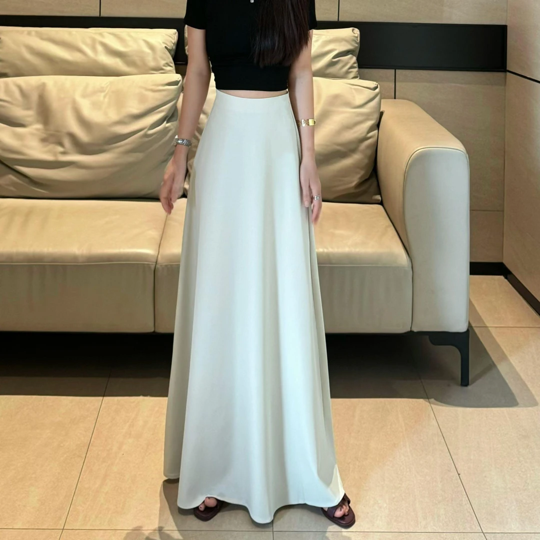 2025早秋高级感显瘦高腰收腰松紧弹极简大A版加长西装半身裙裙子