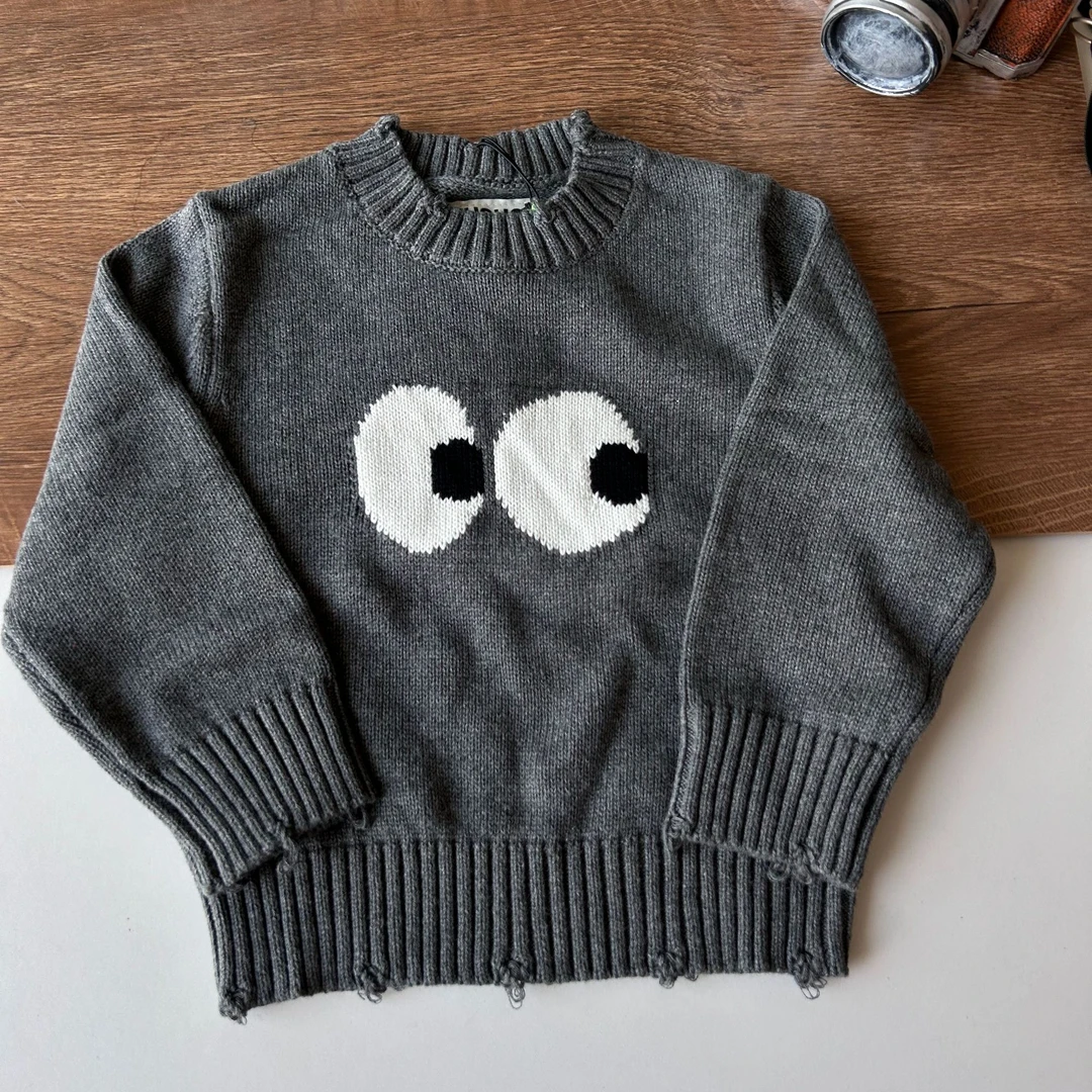 管哥童装儿童韩版时尚潮流百搭套头大眼睛圆领毛衣24MY01