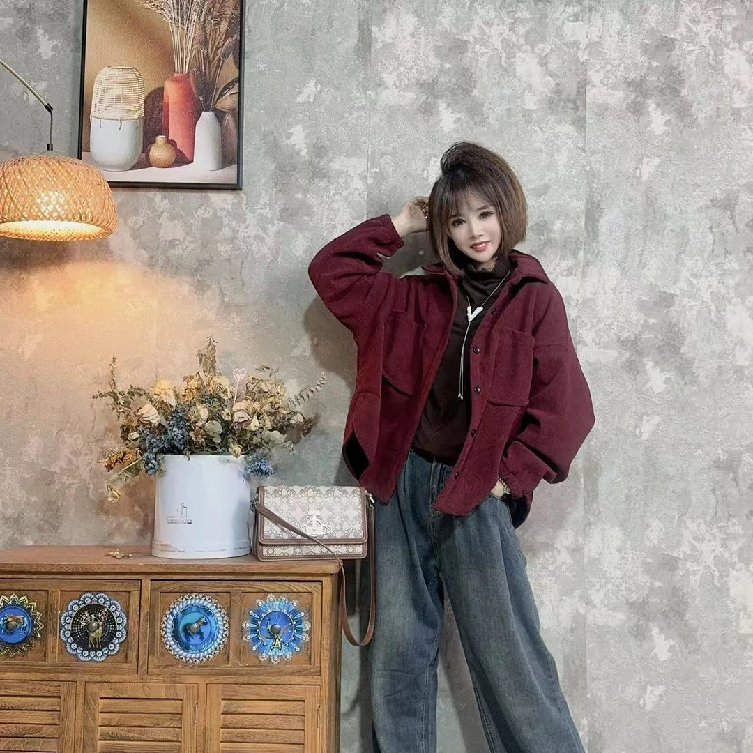 s【沐木流浪记】（8316）时尚灯芯绒翻领女装外套z