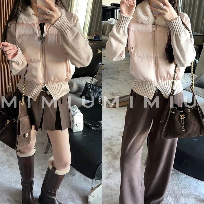 【mimius】喵 可溯源三星安心羽绒 毛领针织拼接短款羽绒服 G11108