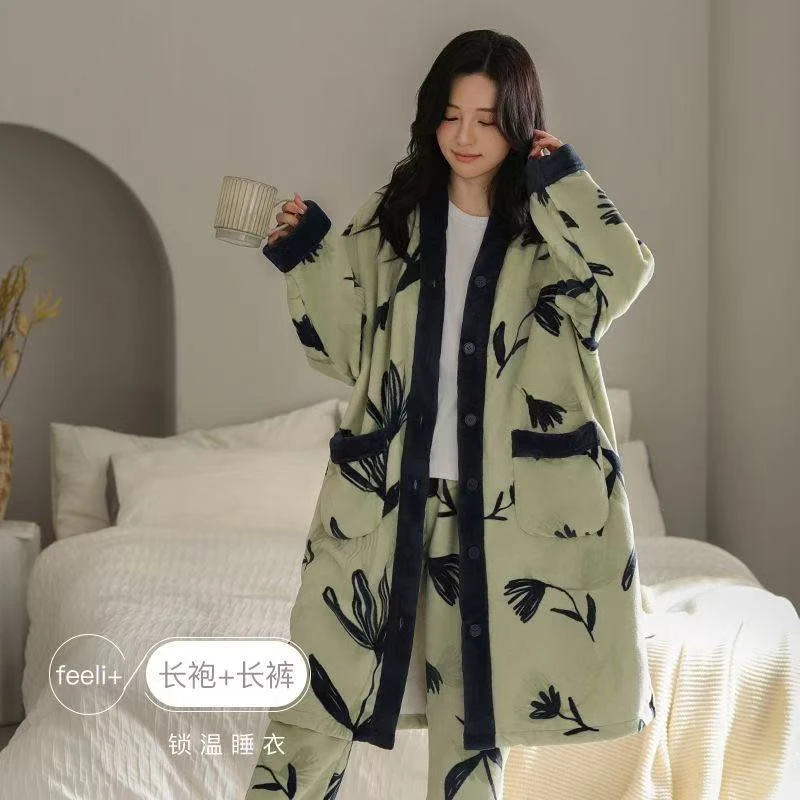 249890睡衣女秋冬季加厚套装家居服保暖长袖春秋珊瑚绒可外穿