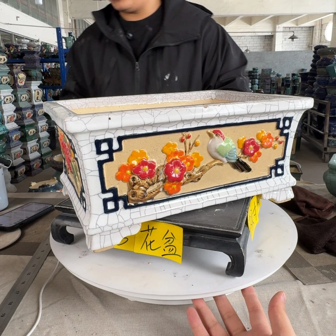 。一风堂石湾花盆 缩釉 内35*23*14