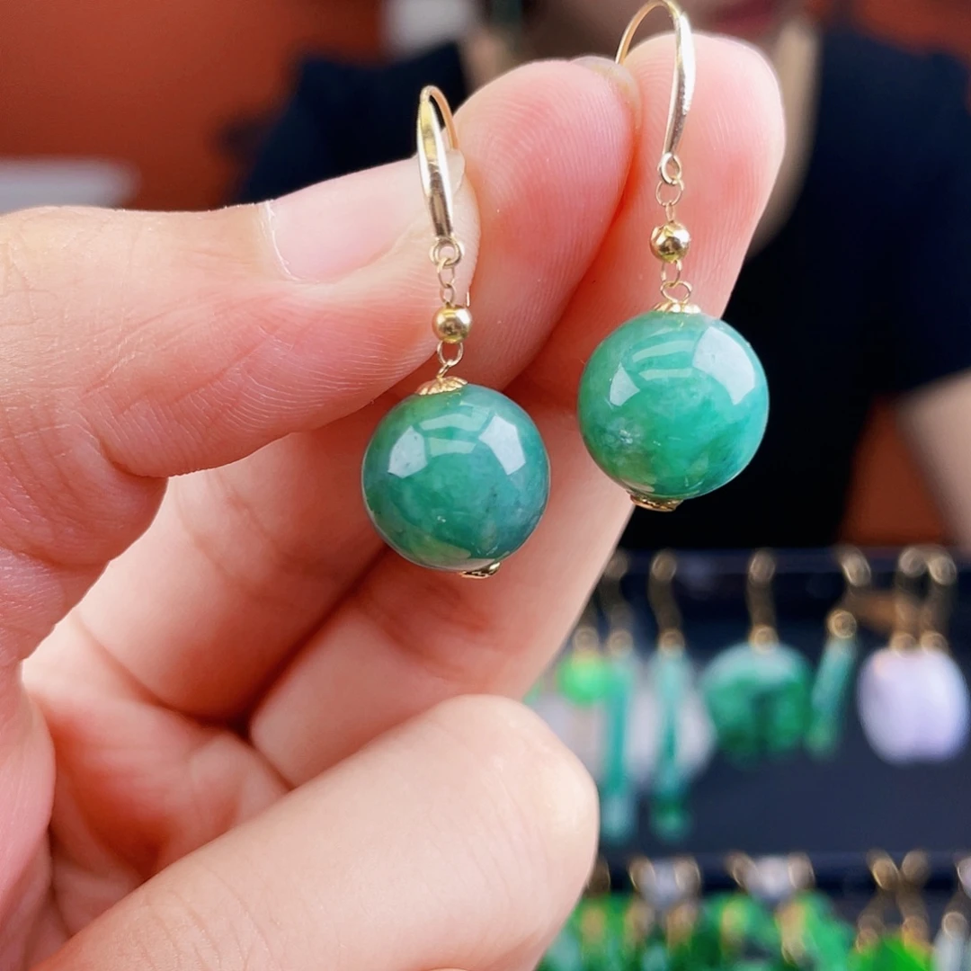 翡翠18K金镶嵌耳饰饰品