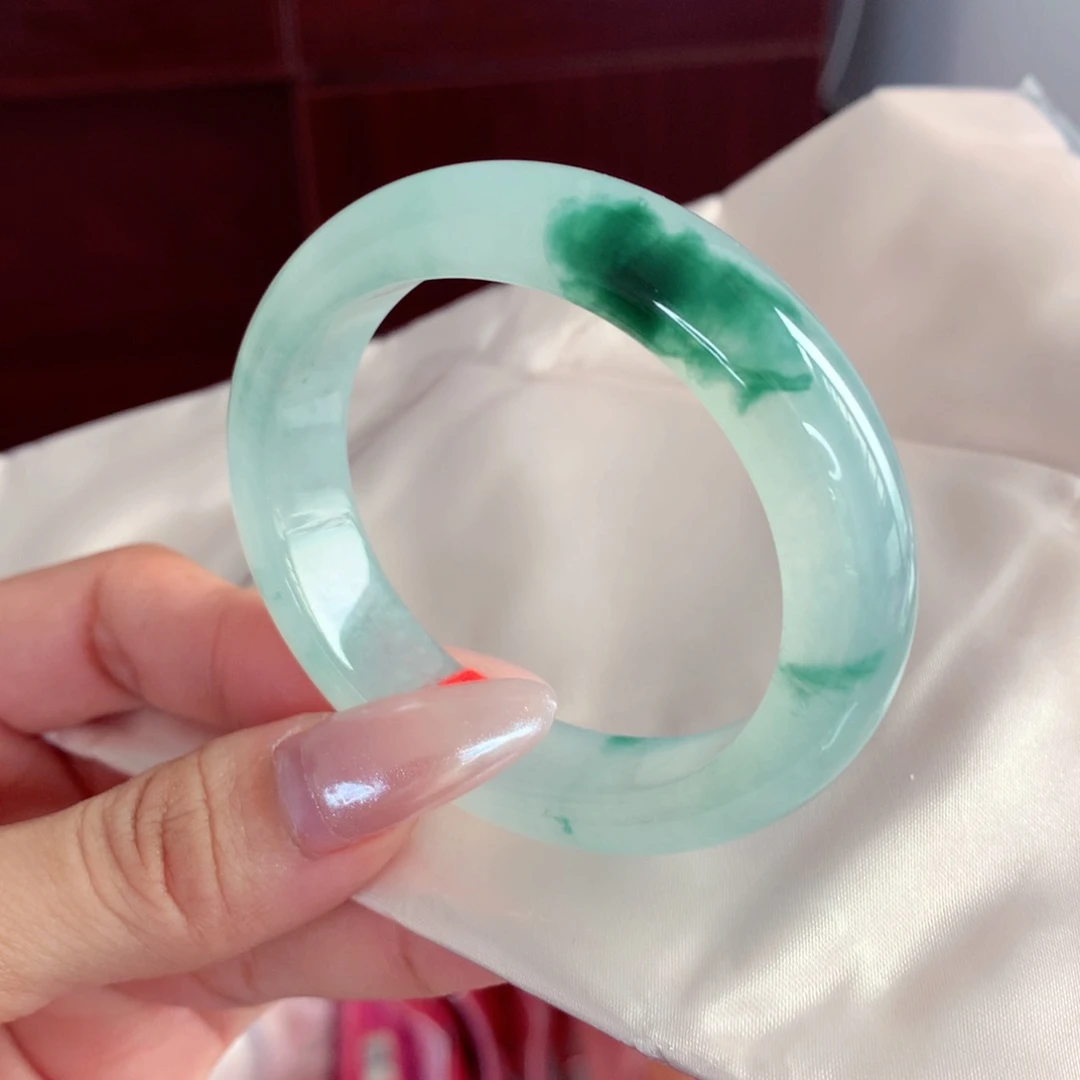 未镶嵌手镯翡翠54.2贵妃 冰胶厚庄 种极老 水墨丹青 小柒